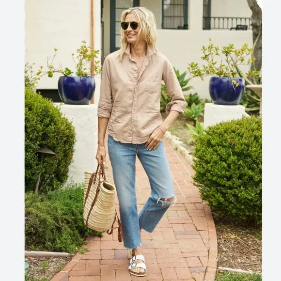 Frank & Eileen Eileen Button-Up Shirt Famous Denim Size: M Sand - Picture 12 of 16